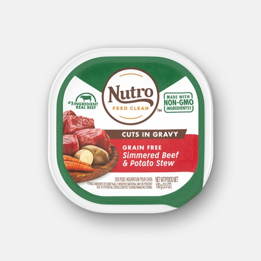 Nutro Grain-Free Simmered Beef &amp; Potato Stew Cuts in Gravy Case of 24 Dog Food Trays 100g