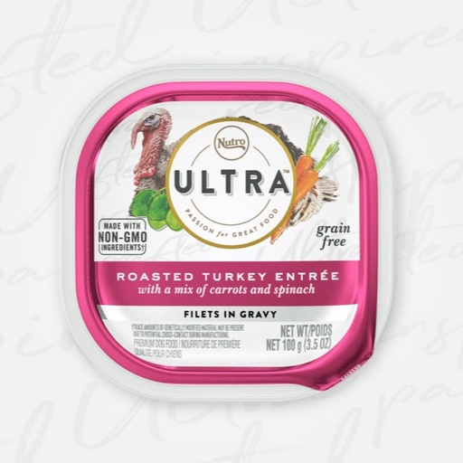 Nutro Ultra Grain-Free Filets in Gravy Roasted Turkey Entrée with Carrots &amp; Spinach Adult Case of 24 Wet Dog Food Trays 100g