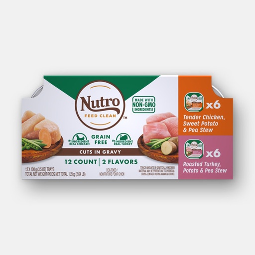 Nutro Grain-Free Tender Chicken Stew &amp; Roasted Turkey Stew Cuts in Gravy Variety Pack of 12 Dog Food Trays 1.2kg