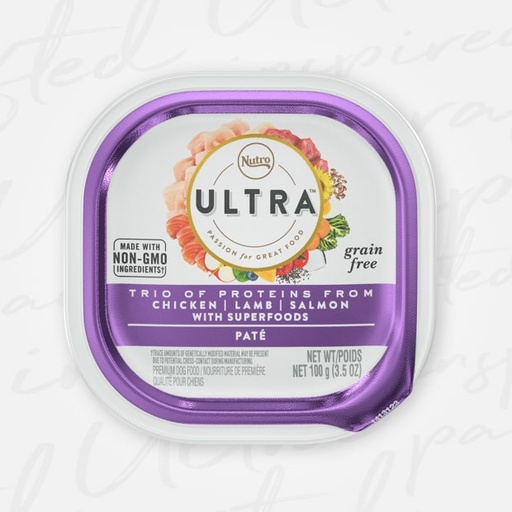 Nutro Ultra Grain-Free Trio Protein Chicken, Lamb &amp; Salmon Pate with Superfoods Adult Case of 24 Wet Dog Food Trays 100g