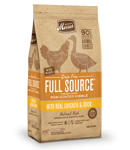 Merrick Full Source Grain Free Raw-Coated Kibble With Real Chicken &amp; Duck Recipe Dry Dog Food 9kg