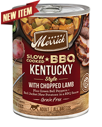 MERRICK Slow-Cooked BBQ Kentucky Style with Chopped Lamb Case of 12 Wet Dog Food 360g