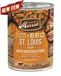 MERRICK Slow-Cooked BBQ St. Louis Style with Shredded Pork Case of 12 Wet Dog Food 360g