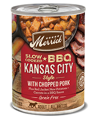 Merrick Grain Free Slow-Cooked BBQ Kansas City Style with Chopped Pork Case of 12 Wet Dog Food 360g