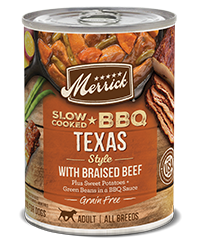 Merrick Grain Free Slow-Cooked BBQ Texas Style with Braised Beef Case of 12 Wet Dog Food 360g