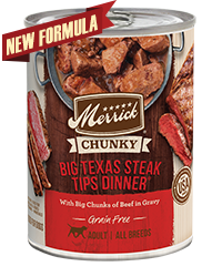 Merrick Chunky Grain Free Big Texas Steak Tips Dinner Case of 12 Wet Dog Food 360g