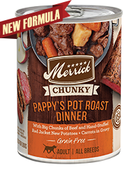 Merrick Chunky Grain Free Pappy's Pot Roast Dinner Case of 12 Wet Dog Food 360g
