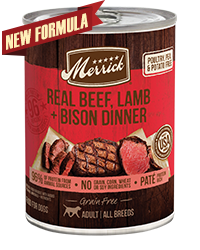 Merrick Grain Free Real Beef, Lamb + Bison Dinner Case of 12 Wet Dog Food 360g