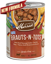 Merrick Grain Free Brauts-n-Tots Case of 12 Wet Dog Food 360g