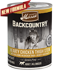 Merrick Backcountry Grain Free - Hearty Chicken Thigh Stew Case of 12 Wet Dog Food 360g