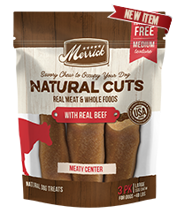 MERRICK NATURAL CUTS Rawhide Free Large Filled Chew with Real Beef 3 Count Dog Treat 326g