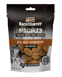 Merrick Backcountry Biscuits Real Beef + Bison Recipe Grain-Free Freeze-Dried Raw Coated Dog Treats 283g