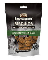 Merrick Backcountry Biscuits Real Lamb + Venison Recipe Grain-Free Freeze-Dried Raw Coated Dog Treats 283g