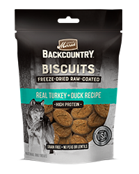 Merrick Backcountry Biscuits Real Turkey + Duck Recipe Grain-Free Freeze-Dried Raw Coated Dog Treats 283g