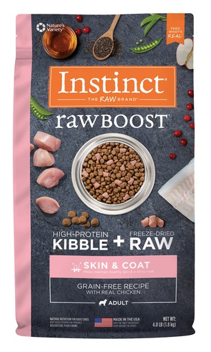 Instinct Raw Boost Skin &amp; Coat Health Grain-Free Recipe with Real Chicken Dry Dog Food with Freeze-Dried Raw Pieces 8.1kg