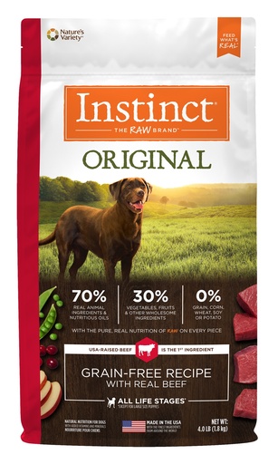Instinct Original Grain-Free Recipe with Real Beef Freeze-Dried Raw Coated Dry Dog Food 9kg