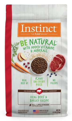 Instinct Be Natural Real Beef &amp; Barley Recipe Freeze-Dried Raw Coated Dry Dog Food 11.3kg