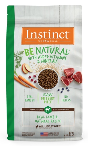 Instinct Be Natural Real Lamb &amp; Oatmeal Recipe Freeze-Dried Raw Coated Dry Dog Food 11.3kg