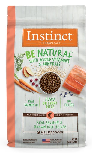 Instinct Be Natural Real Salmon &amp; Brown Rice Recipe Freeze-Dried Raw Coated Dry Dog Food 10.8kg