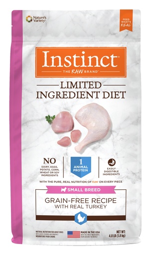 Instinct Limited Ingredient Diet Small Breed Grain-Free Turkey Recipe Freeze-Dried Raw Coated Dry Dog Food 1.8kg