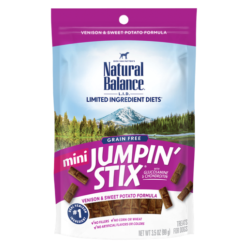 Natural Balance L.I.T. Limited Ingredient Treats Mini Jumpin Stix Venison &amp; Sweet Potato Dog Treats 99g