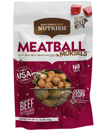 Rachael Ray Nutrish Meatball Morsels, Beef, Chicken &amp; Bacon Recipe Grain-Free Dog Treats 340g