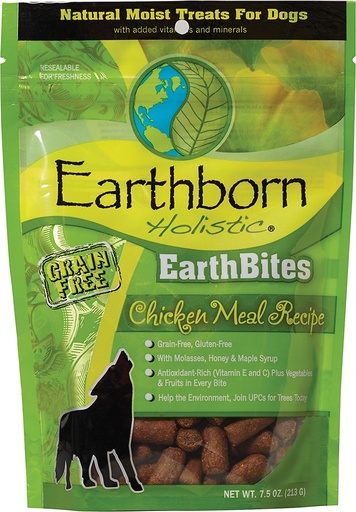Earthborn Holistic EarthBites Chicken Meal Recipe Natural Moist Grain-Free Treats For Dogs 213g