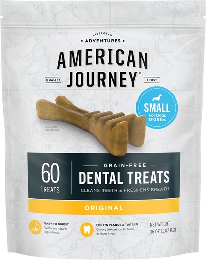 American Journey Grain-Free Small 60 Count Dental Dog Treats Original Flavor 1.02kg