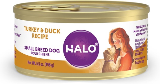 Halo Turkey &amp; Duck Recipe Grain-Free Small Breed Case of 12 Canned Dog Food 156g