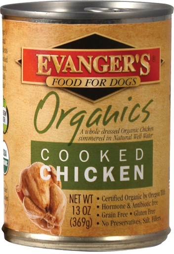 Evanger's Organics Cooked Chicken Grain-Free Case of 12 Canned Dog Food Supplement 369g