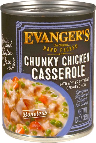 Evanger's Grain-Free Hand Packed Chunky Chicken Casserole Dinner Case of 12 Canned Dog Food 369g