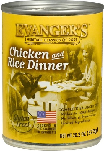 Evanger's Chicken &amp; Rice Dinner Gluten-Free Case of 12 Wet Dog Food 572g