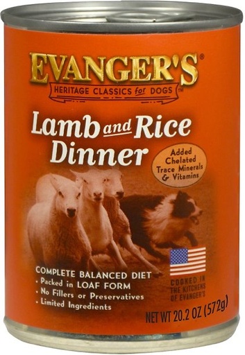 Evanger's Lamb &amp; Rice Dinner Case of 12 Wet Dog Food 572g