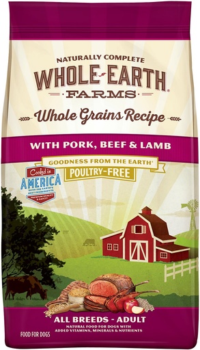 Whole Earth Farms Whole Grains Recipe with Pork, Beef &amp; Lamb Dry Dog Food 11.3kg
