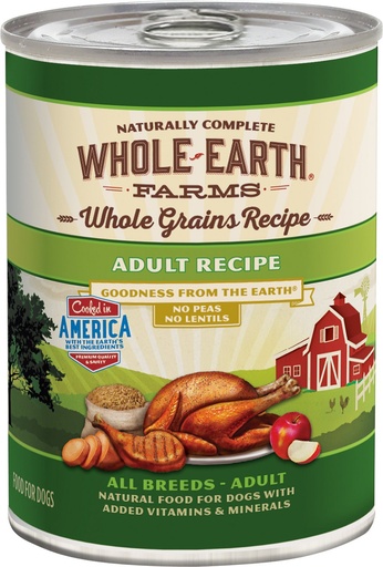 Whole Earth Farms Whole Grains Recipe Adult Case of 12 Canned Dog Food 360g