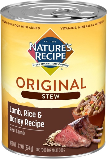 Nature's Recipe Easy-To-Digest Lamb, Rice &amp; Barley Recipe Cuts in Gravy Stew Case of 12 Canned Dog Food 374g