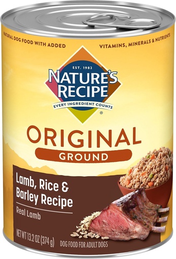 Nature's Recipe Easy-To-Digest Lamb, Rice &amp; Barley Recipe Homestyle Ground Case of 12 Canned Dog Food 374g