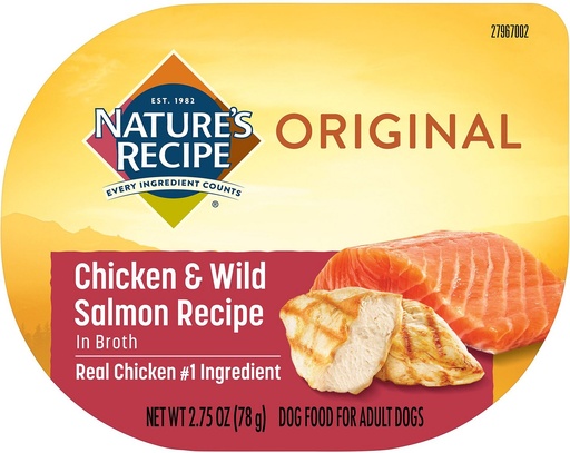 Nature's Recipe Chicken &amp; Wild Salmon Recipe in Broth Case of 8 Wet Dog Food 78g