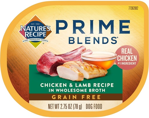 Nature's Recipe Prime Blends Chicken and Lamb Recipe Grain-Free Case of 12 Wet Dog Food 78g