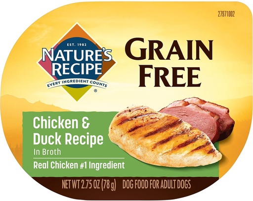 Nature's Recipe Grain-Free Chicken &amp; Duck Recipe in Broth Case of 12 Wet Dog Food 78g