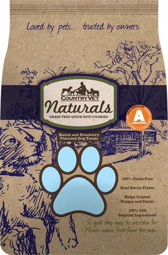 Country Vet Naturals Grain-Free Quick Bite Cookies Bacon &amp; Blueberry Flavored Dog Treats 907g