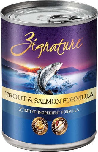Zignature Trout &amp; Salmon Limited Ingredient Formula Grain-Free Case of 12 Canned Dog Food 368g