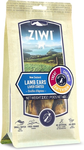 Ziwi Lamb Ears Liver Coated Dog Treats 60g