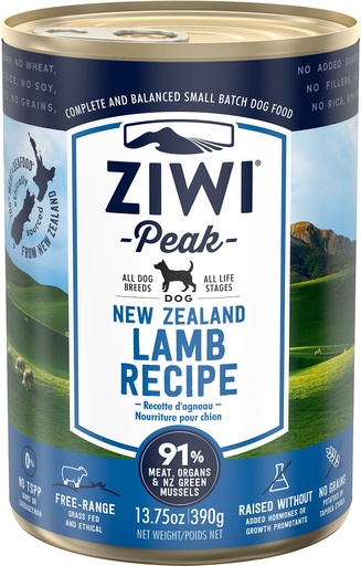 Ziwi Peak Lamb Recipe Case of 12 Canned Dog Food 390g