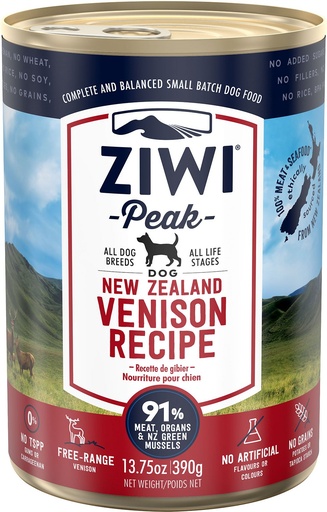 Ziwi Peak Venison Recipe Case of 12 Canned Dog Food 390g