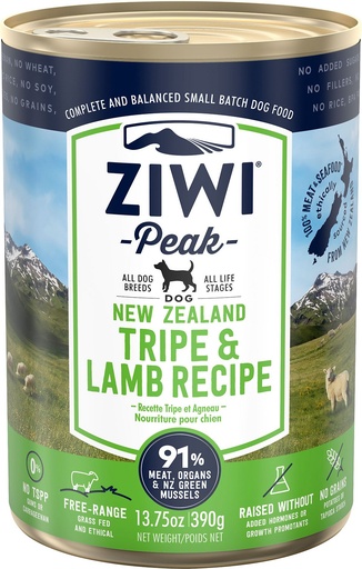 Ziwi Peak Tripe &amp; Lamb Recipe Case of 12 Canned Dog Food 390g