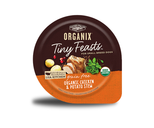 Castor &amp; Pollux Organix Tiny Feasts Grain-Free Organic Chicken &amp; Potato Stew Case of 12 Dog Food Trays 99g