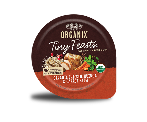 Castor &amp; Pollux Organix Tiny Feasts Organic Chicken, Quinoa &amp; Carrot Stew Case of 12 Dog Food Trays 99g