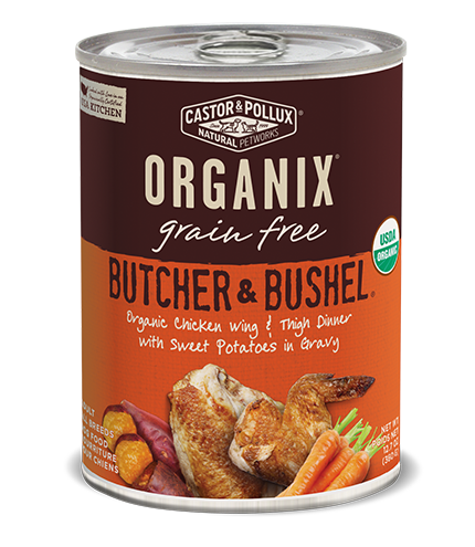 Castor &amp; Pollux Organix Grain-Free Butcher &amp; Bushel Organic Chicken Wing &amp; Thigh Dinner in Gravy Adult Case of 12 Canned Dog Food 360g