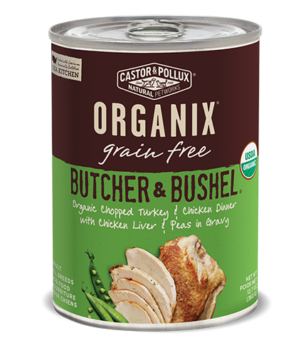 Castor &amp; Pollux Organix Grain-Free Butcher &amp; Bushel Organic Chopped Turkey &amp; Chicken Dinner Adult Case of 12 Canned Dog Food 360g
